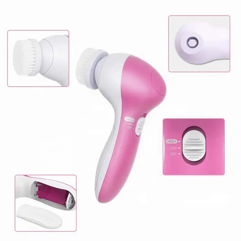 Escova de Limpeza Pele Facial 5 em 1 Luxo – Massajador Spa, Remoção de Pontos Negros e Cuidados de Pele Profundos