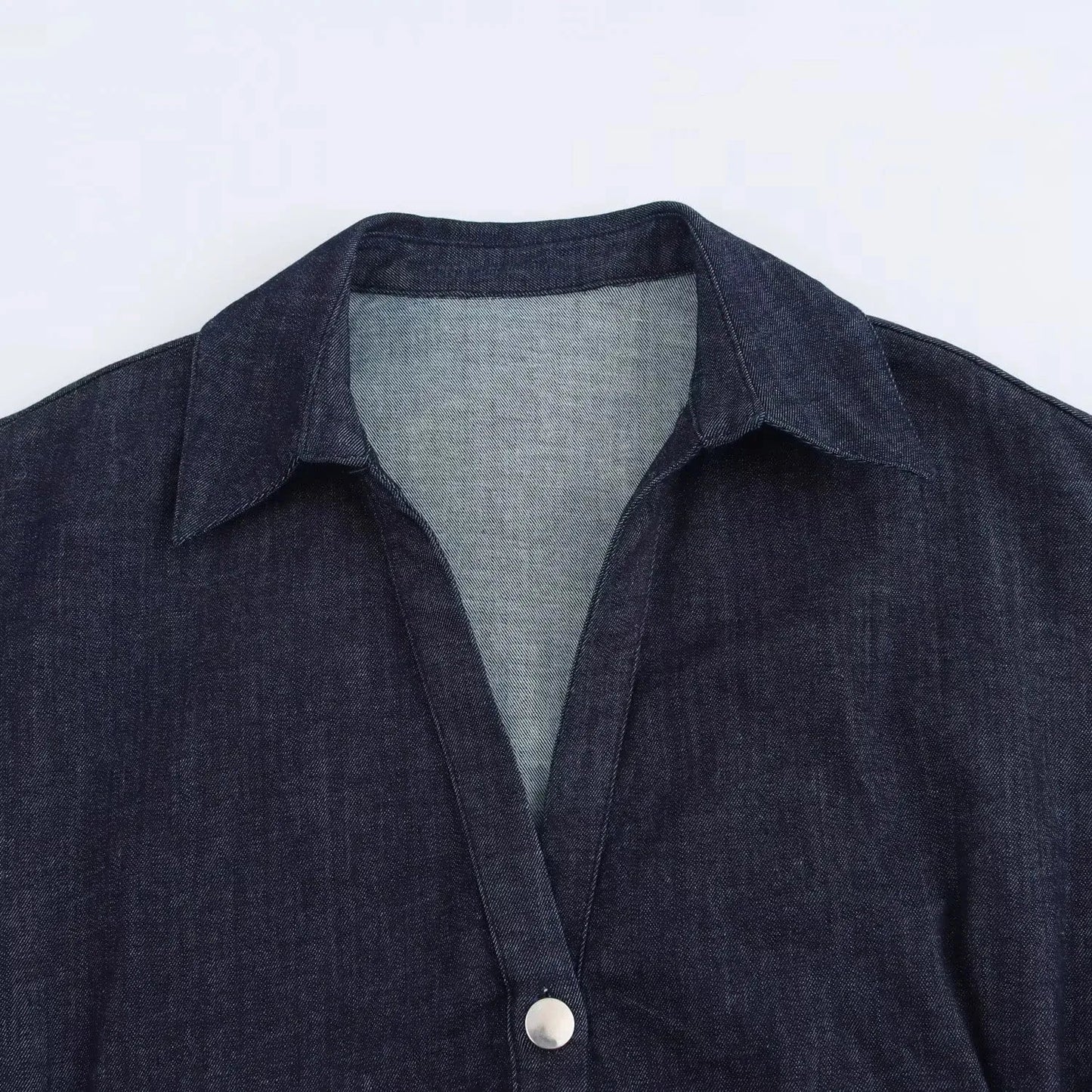 Vestido Midi Feminino em Denim – Elegância Casual Primavera/Verão 2025 com Mangas Curtas Franzidas