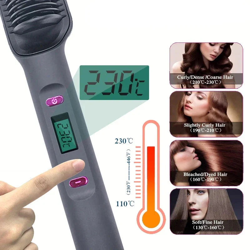 Escova Alisadora Elétrica com Íons Negativos – Pente Alisador Multifuncional com Proteção Anti-Queimaduras