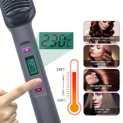 Escova Alisadora Elétrica com Íons Negativos – Pente Alisador Multifuncional com Proteção Anti-Queimaduras