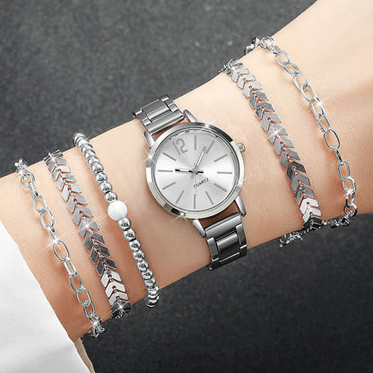 Conjunto Feminino 6 Peças – Relógio Quartz com Pulseira