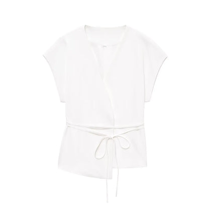 Conjunto Feminino de Calças e Top sem Mangas – Decote em V, Cinto Elegante e Corte Reto