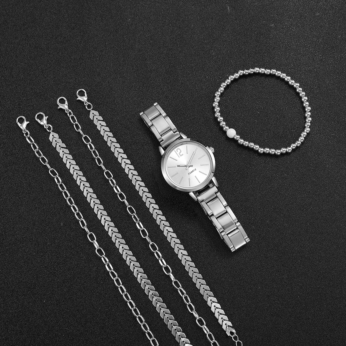 Conjunto Feminino 6 Peças – Relógio Quartz com Pulseira