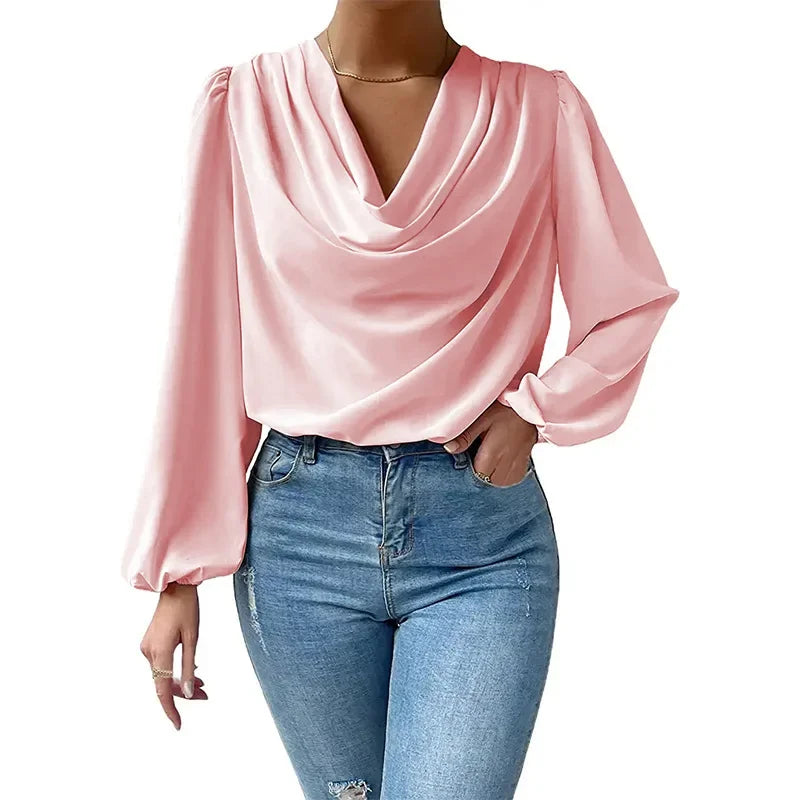 Blusa Elegante em Chiffon com Decote em V – Solta e Fluída Primavera/Verão