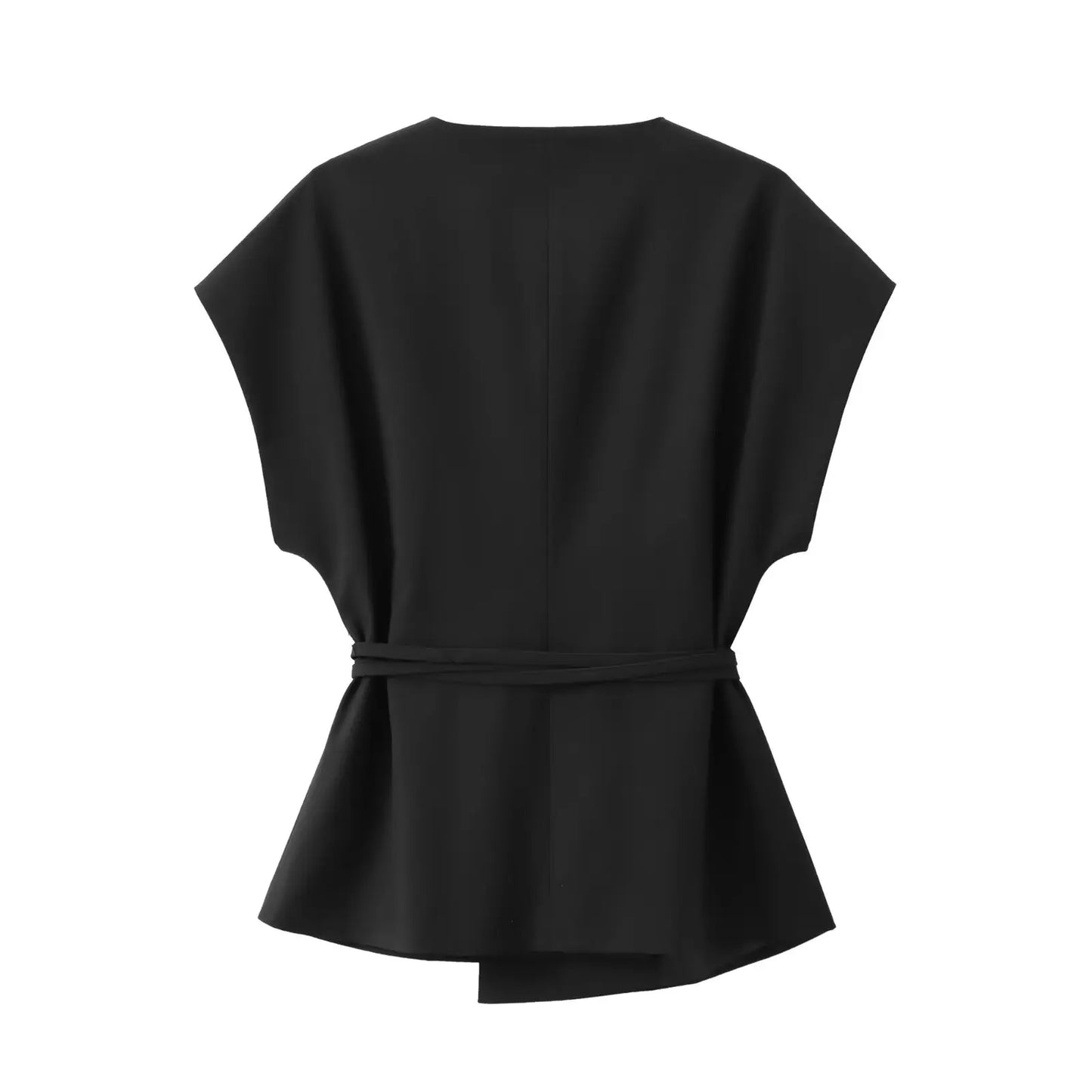 Conjunto Feminino de Calças e Top sem Mangas – Decote em V, Cinto Elegante e Corte Reto
