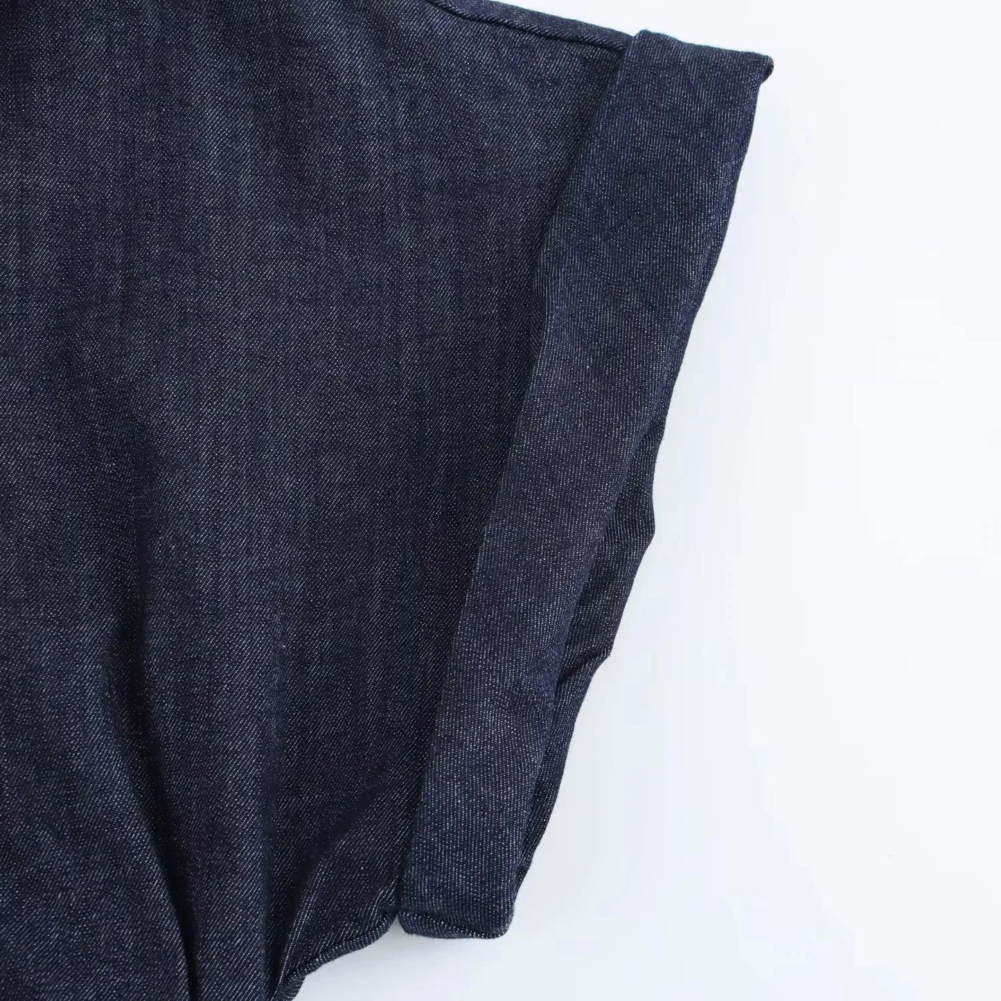 Vestido Midi Feminino em Denim – Elegância Casual Primavera/Verão 2025 com Mangas Curtas Franzidas