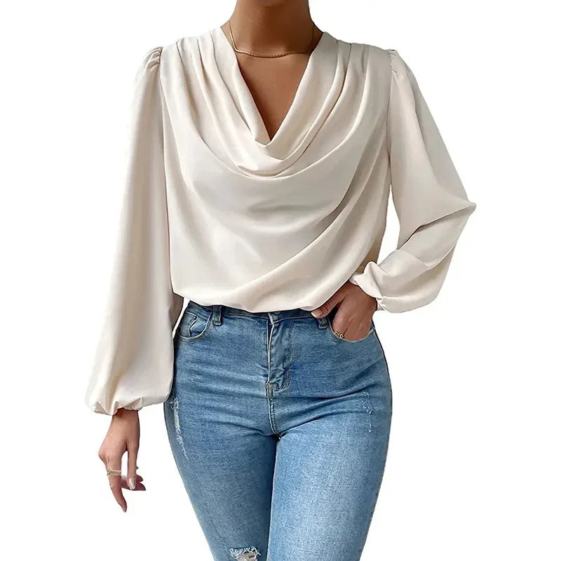 Blusa Elegante em Chiffon com Decote em V – Solta e Fluída Primavera/Verão