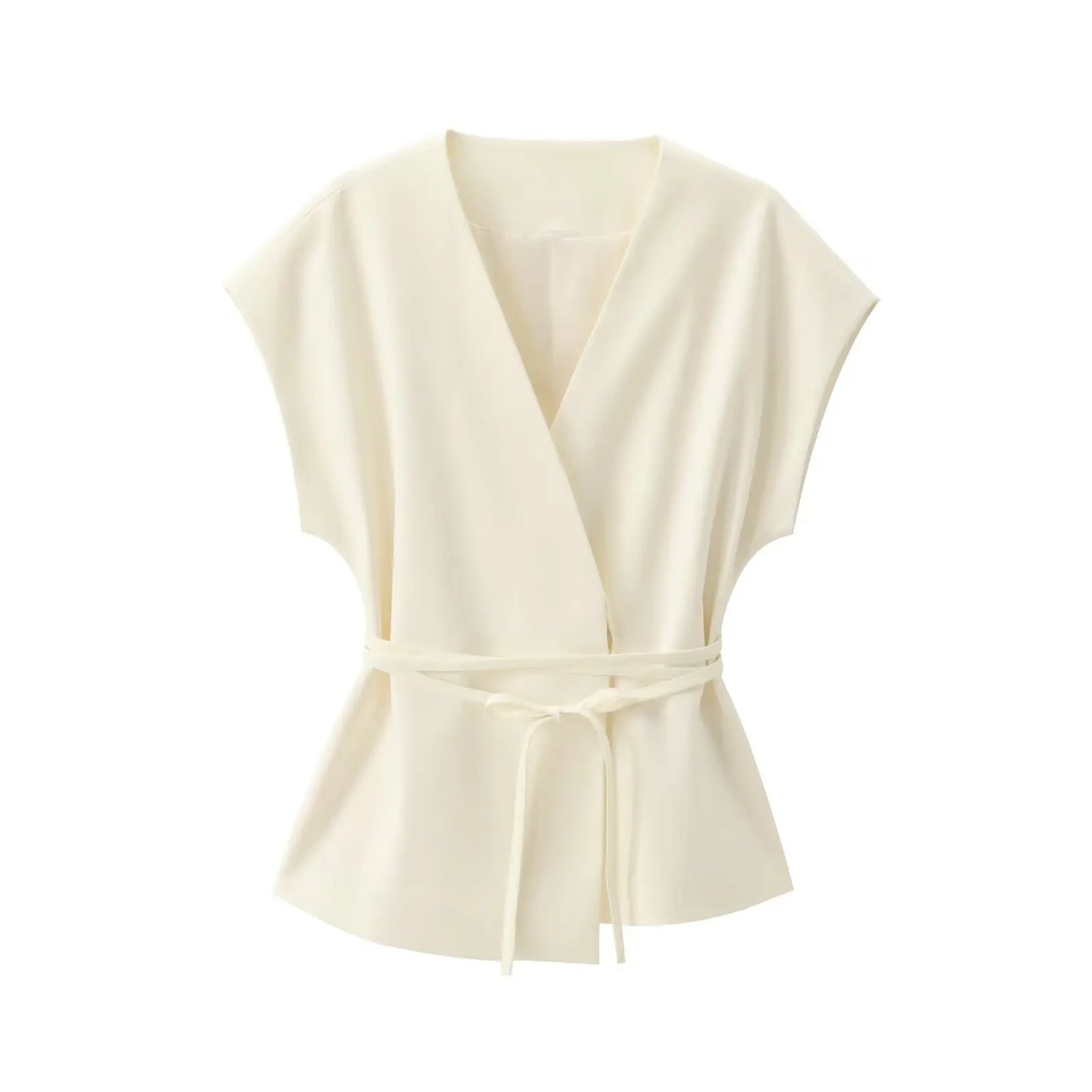 Conjunto Feminino de Calças e Top sem Mangas – Decote em V, Cinto Elegante e Corte Reto