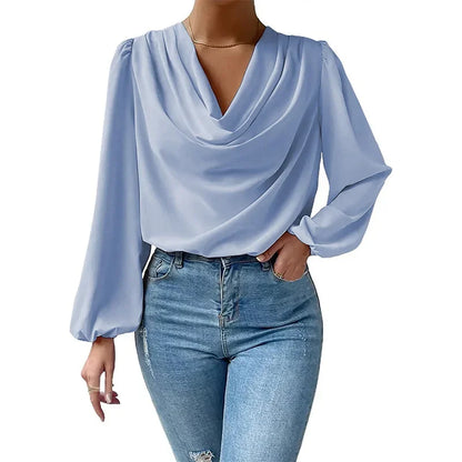 Blusa Elegante em Chiffon com Decote em V – Solta e Fluída Primavera/Verão
