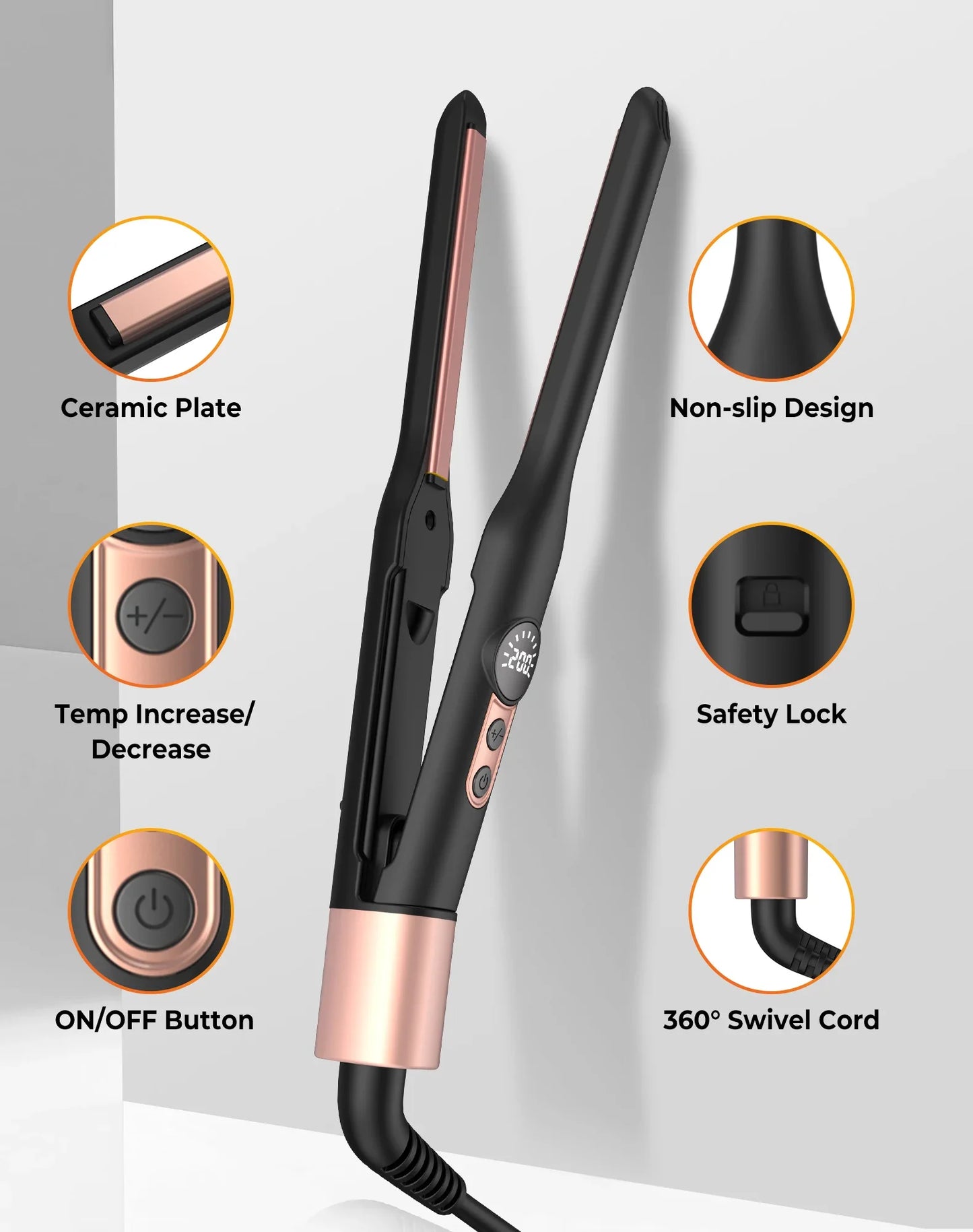 Mini Prancha de Cabelo Cerâmica com Turmalina – Ideal para Cabelos Curtos, Barba e Cortes Pixie – Lâmina 3/10 Polegadas