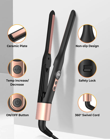 Mini Prancha de Cabelo Cerâmica com Turmalina – Ideal para Cabelos Curtos, Barba e Cortes Pixie – Lâmina 3/10 Polegadas