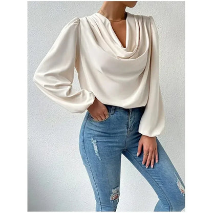 Blusa Elegante em Chiffon com Decote em V – Solta e Fluída Primavera/Verão