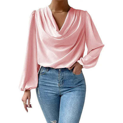 Blusa Elegante em Chiffon com Decote em V – Solta e Fluída Primavera/Verão
