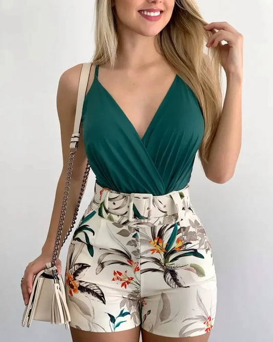 Conjunto Feminino de Verão 2025 – Top de Alças e Calções Curtos | Duas Peças Elegantes