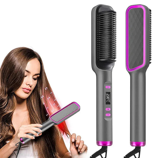 Escova Alisadora Elétrica com Íons Negativos – Pente Alisador Multifuncional com Proteção Anti-Queimaduras