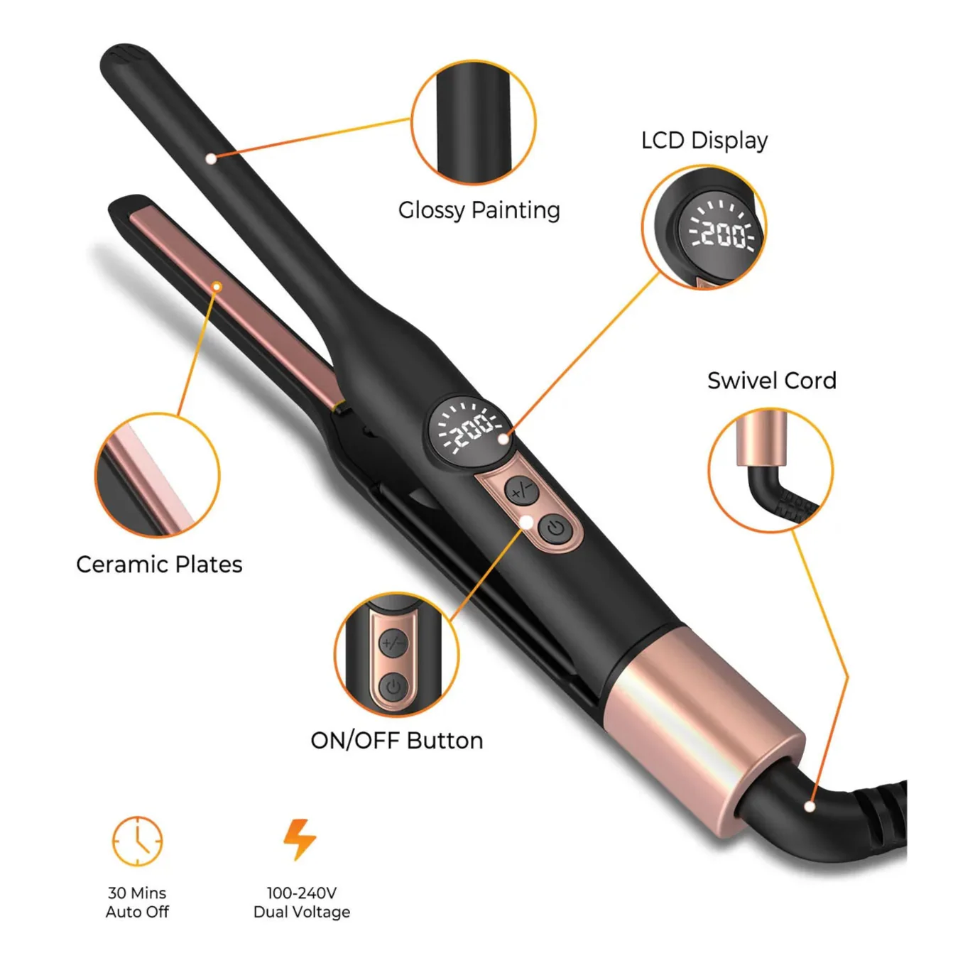 Mini Prancha de Cabelo Cerâmica com Turmalina – Ideal para Cabelos Curtos, Barba e Cortes Pixie – Lâmina 3/10 Polegadas