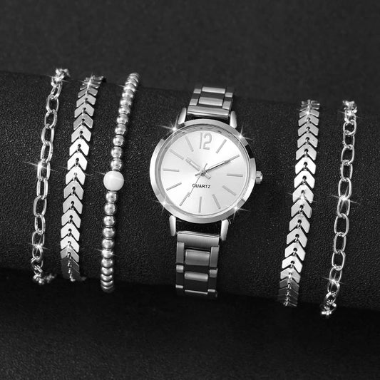Conjunto Feminino 6 Peças – Relógio Quartz com Pulseira