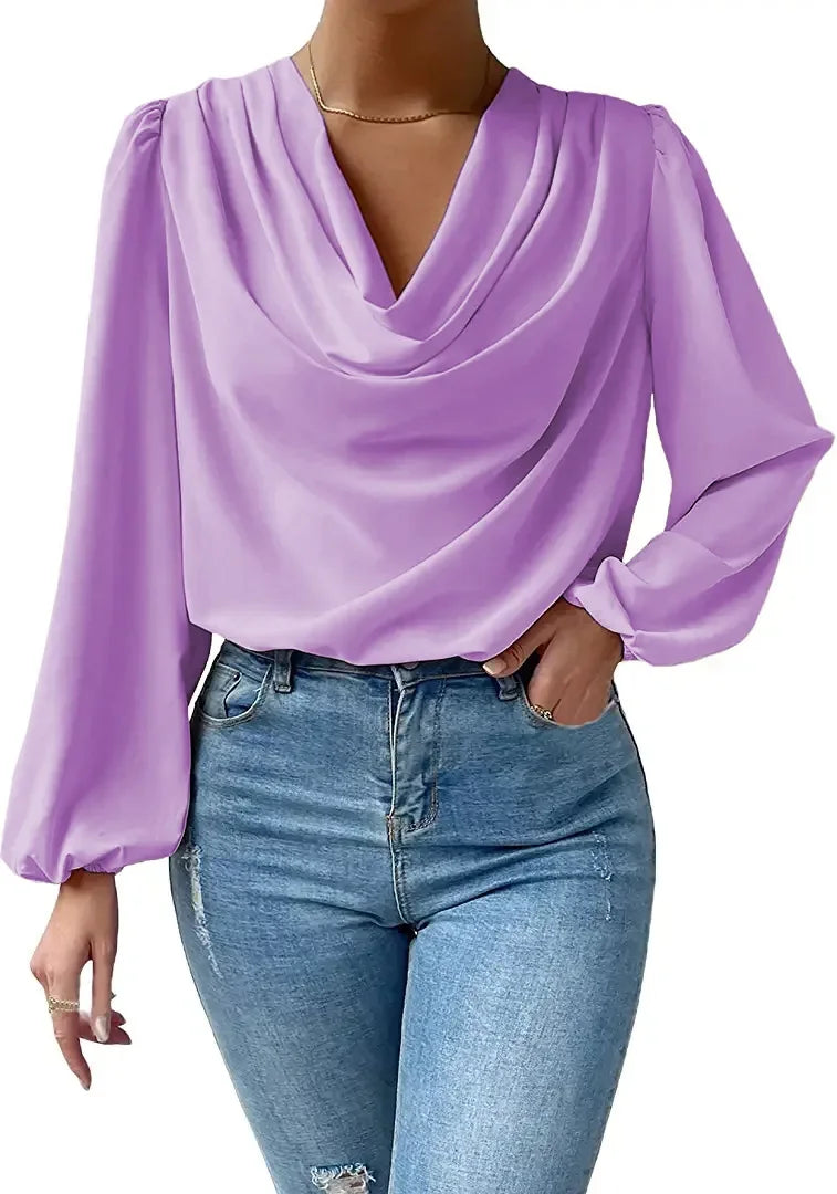 Blusa Elegante em Chiffon com Decote em V – Solta e Fluída Primavera/Verão